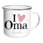 Preview: Emaille Tasse "Beste Oma" mit Namen - weiß/silber | personalisiert