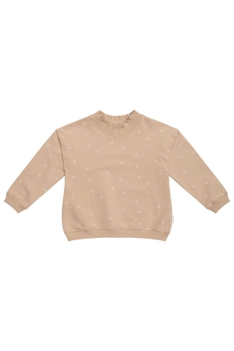 Sweatshirt oversized mit Rüschenkragen "Floral Speckles"  Beige, Größe 98 / 104 | leevje