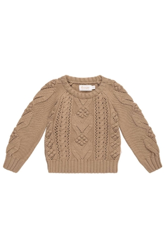 Pullover mit Strickmuster "Walnut" beige, Größe 86-92 | Leevje