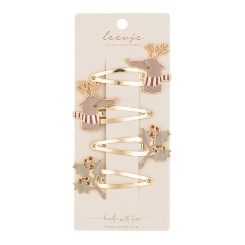 Haarspangen "Enamel Reindeer & Holly Clips" | leevje