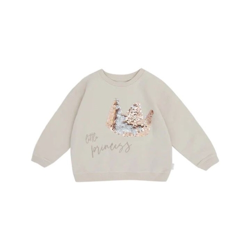 Sweatshirt Oversized 'little Princess' mit Pailetten puder grau,86/92 | leevje