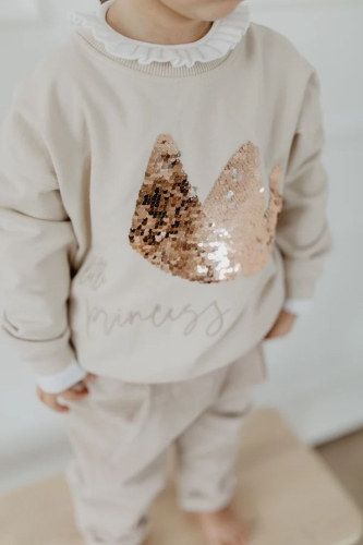 Sweatshirt Oversized 'little Princess' mit Pailetten puder grau, 98/104 | leevje