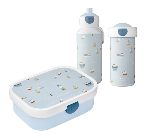 Pausen-Set Sailors Bay, Brotdose, Pop-Up Flasche und Trinkbecher | Mepal x Little Dutch