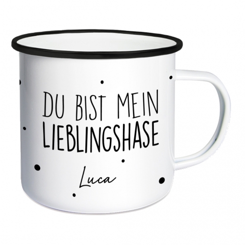 Emailletasse Weiß/Schwarz - Ostern | Schmatzepuffer