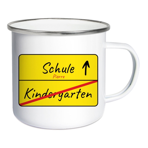 Emailletasse Weiß/Silber - Schulkind | Schmatzepuffer