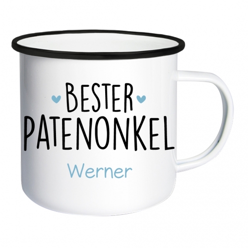 Emailletasse Weiß/Schwarz - Bester Patenonkel | Schmatzepuffer