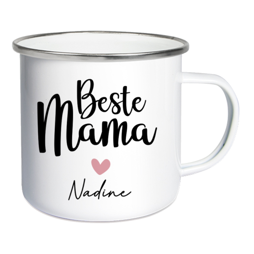 Emailletasse Weiß/Silber - Beste Mama | Schmatzepuffer