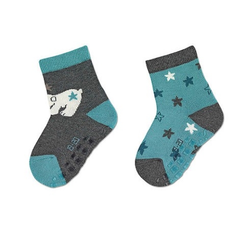 Kinder-Socken Bär ABS 2er Set, Türkis/Grau Gr. 25-26 | Sterntaler