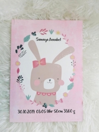 Poster A3 Rabbit Hase "beidseitig bedruckt", rosa | Little Dutch