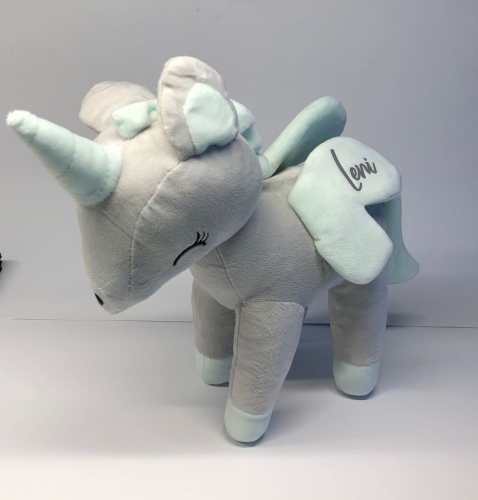 Kuscheltier Einhorn, Größe M grau / mint | Melootka