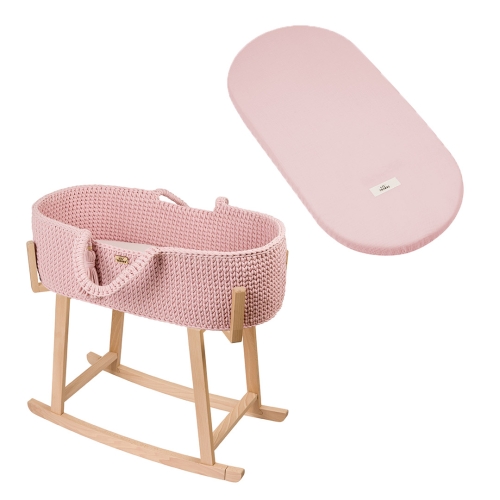 Set Moseskorb und Gestell natur inkl. Laken rosa | Woobiboo