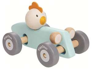 Holz-Rennwagen mit Huhn lenkbar, mint | PlanToys