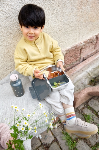 Lunchbox Edelstahl - Happy Prints, Dunkelblau | Lässig