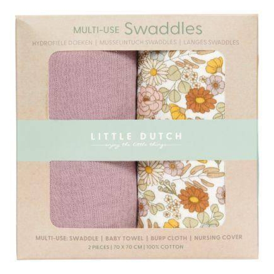 Musselintuch 70 x 70 cm Vintage Little Flowers / Pure Mauve | Little Dutch