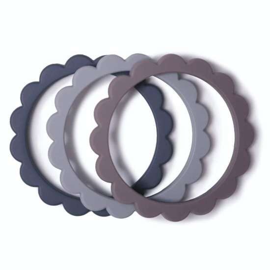 Beißring Blumen Armband 3-Pack (Steel/Dove Gray/Stone) | Mushie