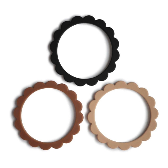 Beißring Blumen Armband 3-Pack (Black/Natural/Caramel) | Mushie