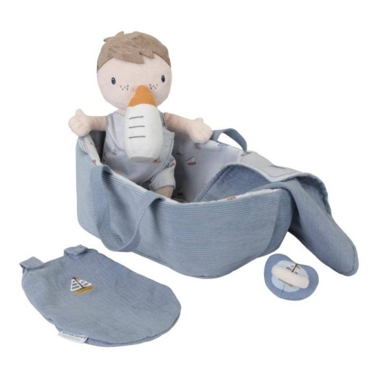 Kuschelpuppe Baby Jim mit Pflegeset Sailors Bay, blau | Little Dutch