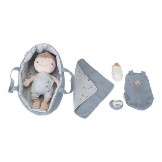 Kuschelpuppe Baby Jim mit Pflegeset Sailors Bay, blau | Little Dutch