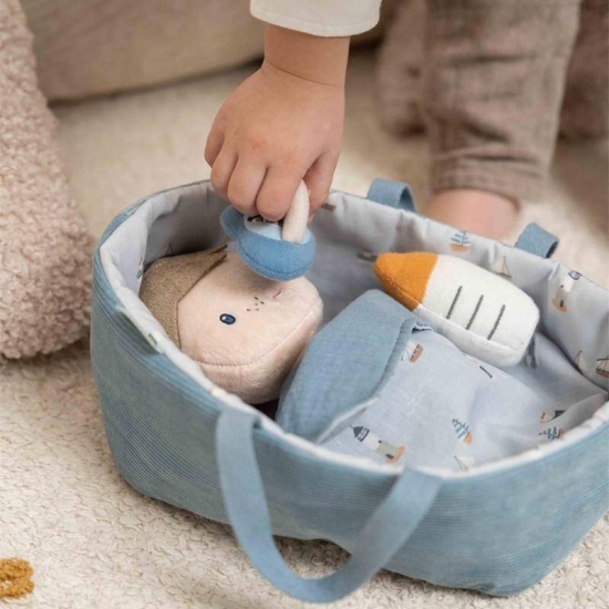 Kuschelpuppe Baby Jim mit Pflegeset Sailors Bay, blau | Little Dutch