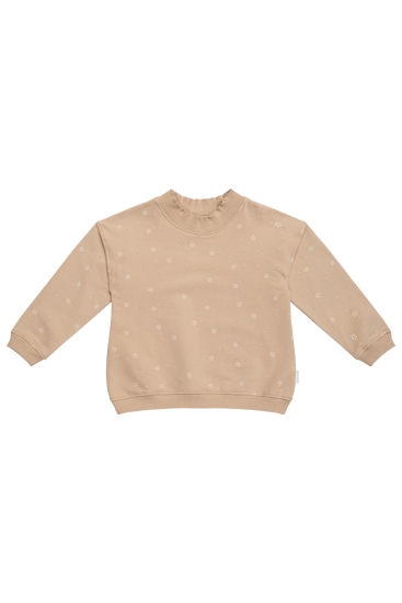 Sweatshirt oversized mit Rüschenkragen "Floral Speckles"  beige, Größe 86 / 92 | leevje