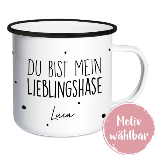 Emailletasse Weiß/Schwarz - Ostern | Schmatzepuffer