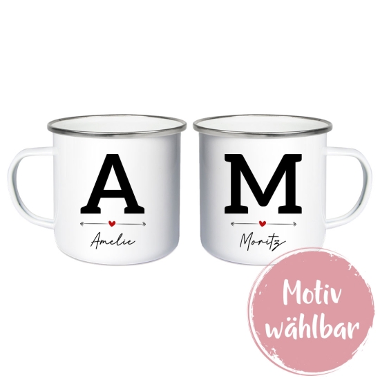 Emailletasse Set Weiß/Silber - Partner | Schmatzepuffer