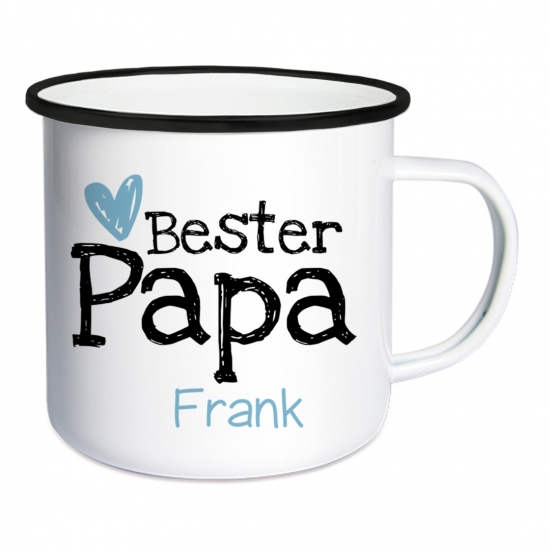 Emailletasse Weiß/Schwarz - Bester Papa | Schmatzepuffer