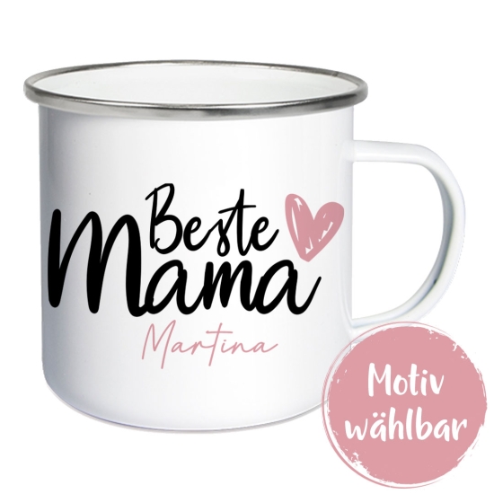 Emailletasse Weiß/Silber - Beste Mama | Schmatzepuffer