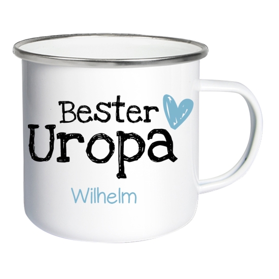 Emailletasse Weiß/Silber - Bester Uropa | Schmatzepuffer