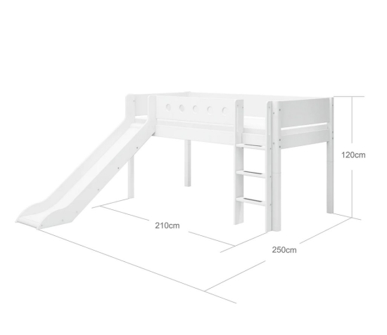 Halbhohes Bett mit senkrechter Leiter und Rutsche, weiß | Flexa