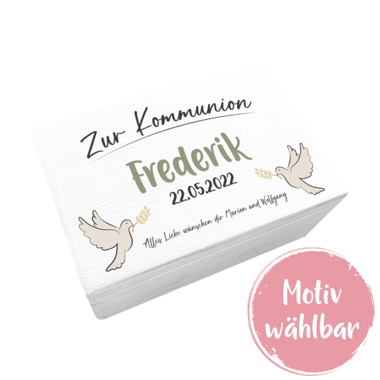 Erinnerungsbox XL - Zur Kommunion Friedenstaube - Bedruckt | Schmatzepuffer