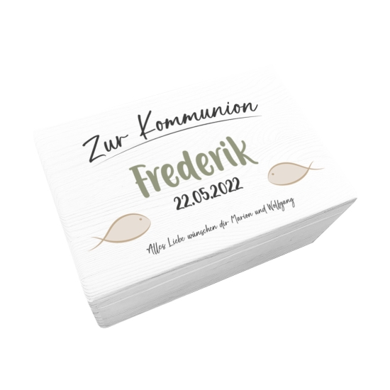 Erinnerungsbox XL - Zur Kommunion Fische - Bedruckt | Schmatzepuffer