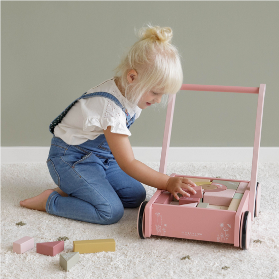 Lauflernwagen mit Bauklötzen Holz, Pink | Little Dutch