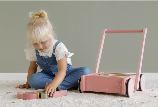 Lauflernwagen mit Bauklötzen Holz, Pink | Little Dutch