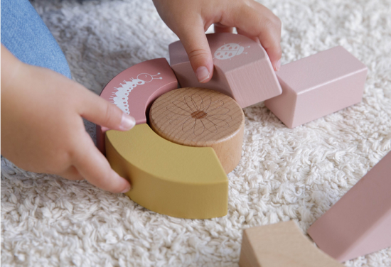 Lauflernwagen mit Bauklötzen Holz, Pink | Little Dutch