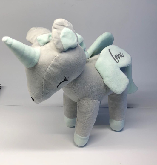 Kuscheltier Einhorn, Größe M grau / mint | Melootka