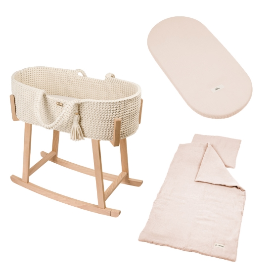 Set Moseskorb und Gestell natur inkl. Kissen, Decke & Laken beige | Woobiboo