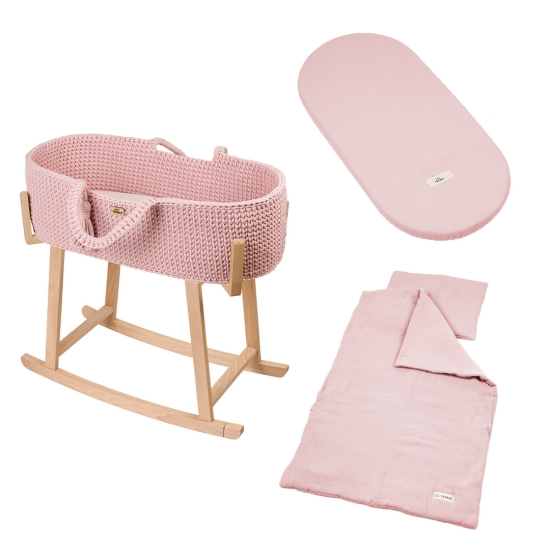 Set Moseskorb und Gestell natur inkl. Kissen, Decke & Laken rosa | Woobiboo