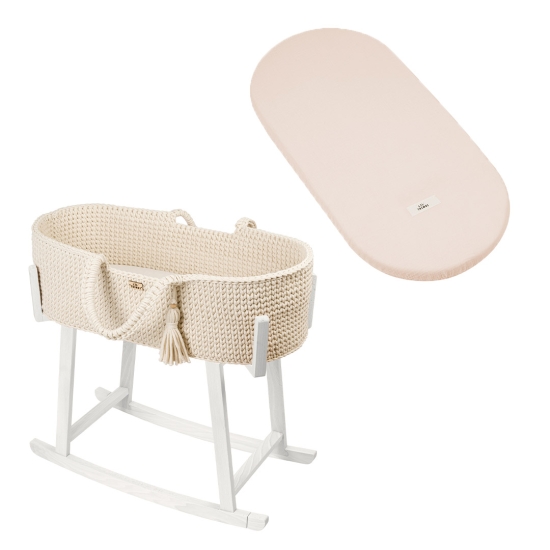 Set Moseskorb und Gestell weiß inkl. Laken beige | Woobiboo