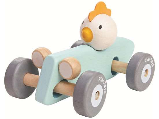 Holz-Rennwagen mit Huhn lenkbar, mint | PlanToys