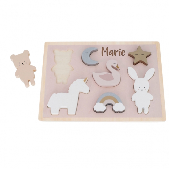 Puzzle Einhorn und seine Freunde Holz natur bunt | JaBaDaBaDo
