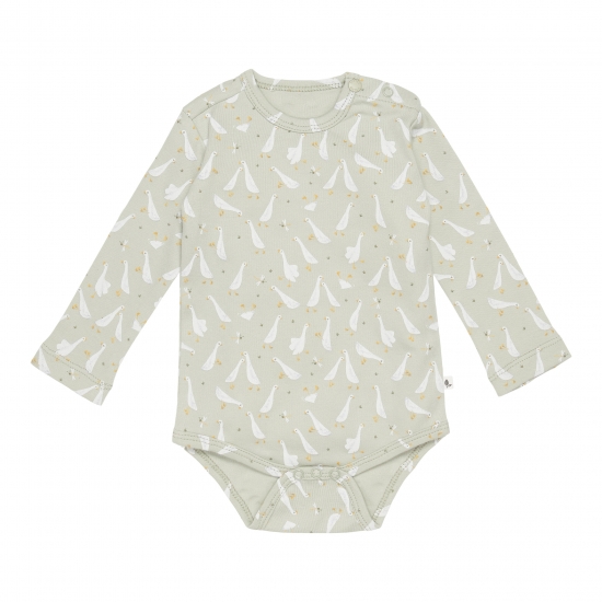 Langarm-Body Little Goose Olive, Größe 74/80 | Little Dutch