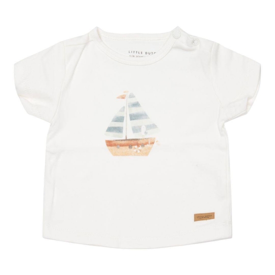 Kurzärmeliges T-Shirt Sailors Bay Sailboat White, Größe 68 | Little Dutch