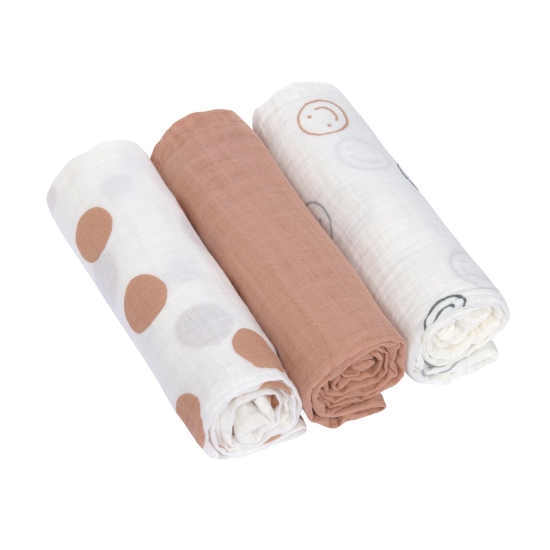 Musselintuch 3er 85 x 85 cm Set Tiny Smile, Beige | Lässig