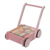 Lauflernwagen mit Bauklötzen Holz, Pink | Little Dutch
